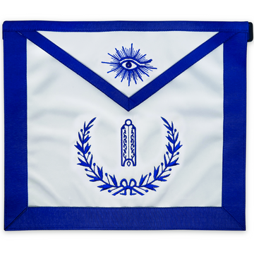 Blue Lodge Junior Warden Apron – Masonic Officer Regalia with Machine Embroidered Wreath & Plumb – Royal Blue Ribbon Detailing