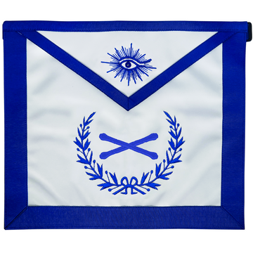 Blue Lodge Marshal Apron – Masonic Officer Regalia with Machine-Embroidered Crossed Batons – Royal Blue Ribbon Detailing