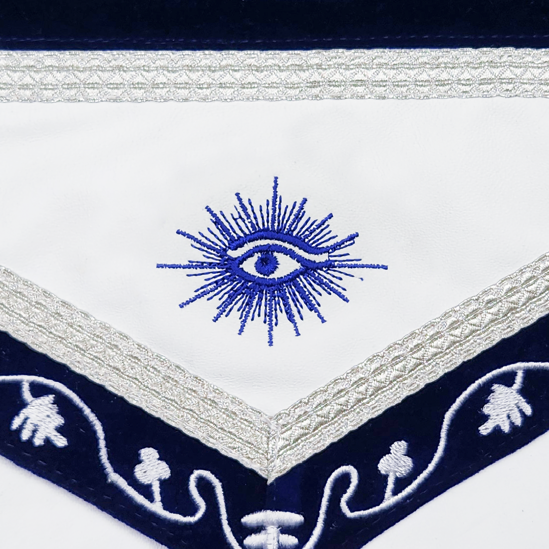 Blue Lodge Officers Apron Set of 11 – Masonic Regalia with Blue Velvet & Machine Embroidered Wreath