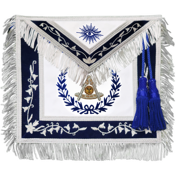 Blue Lodge Past Master Apron |  Hand-Embroidered Silver Bullion Square & Compass | Deep Blue Velvet with Gold & Silver Detailing