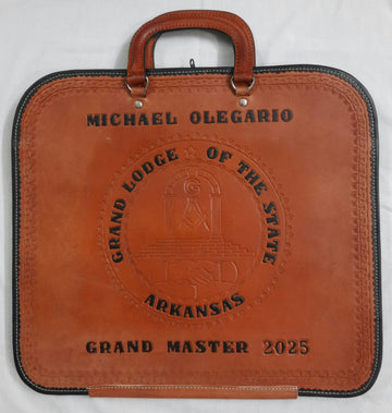 Customized Hand-Tooled Brown Leather Apron Case | M.W. Michael Olegario | Grand Lodge of Arkansas