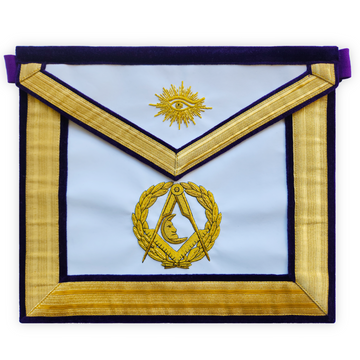 Grand Junior Deacon Masonic Apron – Hand-Embroidered Gold Bullion on Luxurious Purple Velvet