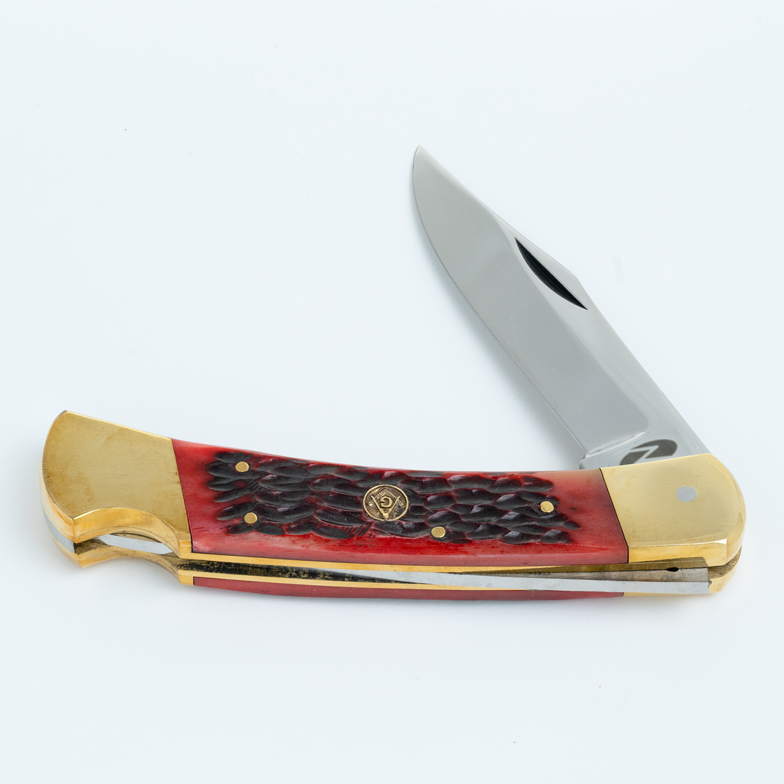 Grizzly Grip RBJ 4.74”, Handmade and Hand-Polished Sabre Clip Blade Knife with Red Jigged Bone Handle