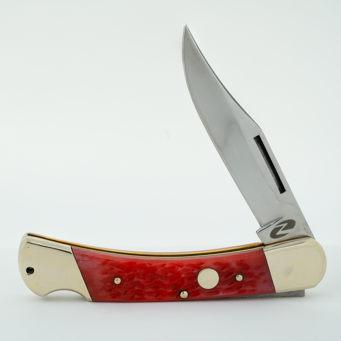 Hunter's Edge Senior RBJ 5”, Handmade and Hand-Polished Sabre Clip Blade Knife with Red Jigged Bone Handle