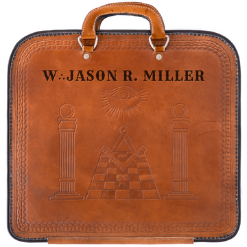 Customized Mosaic-Expression Hand-Tooled Brown Leather Apron Case | Lodge Secretary | Volusia Lodge. 77