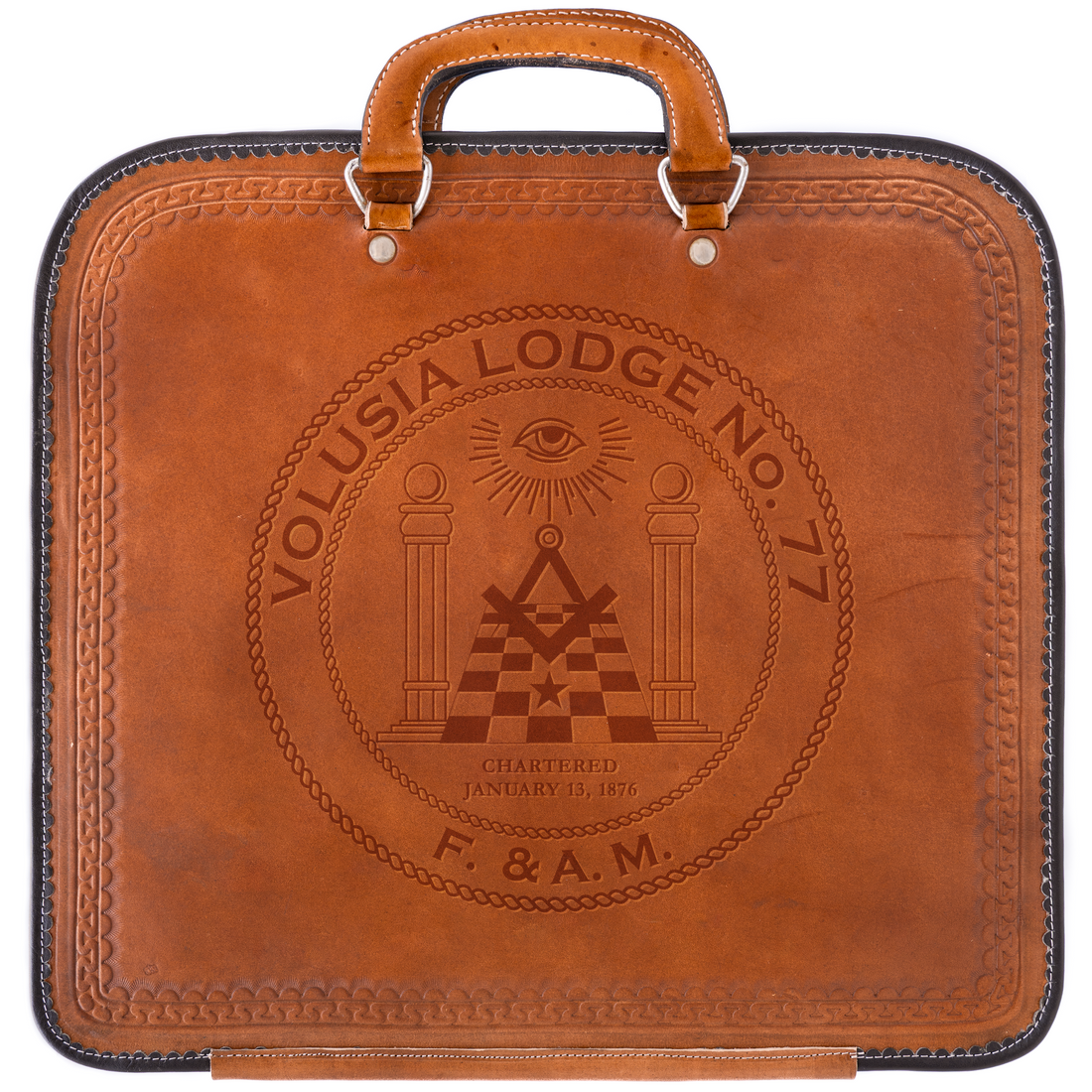 Customized Mosaic-Expression Hand-Tooled Brown Leather Apron Case | Lodge Secretary | Volusia Lodge. 77