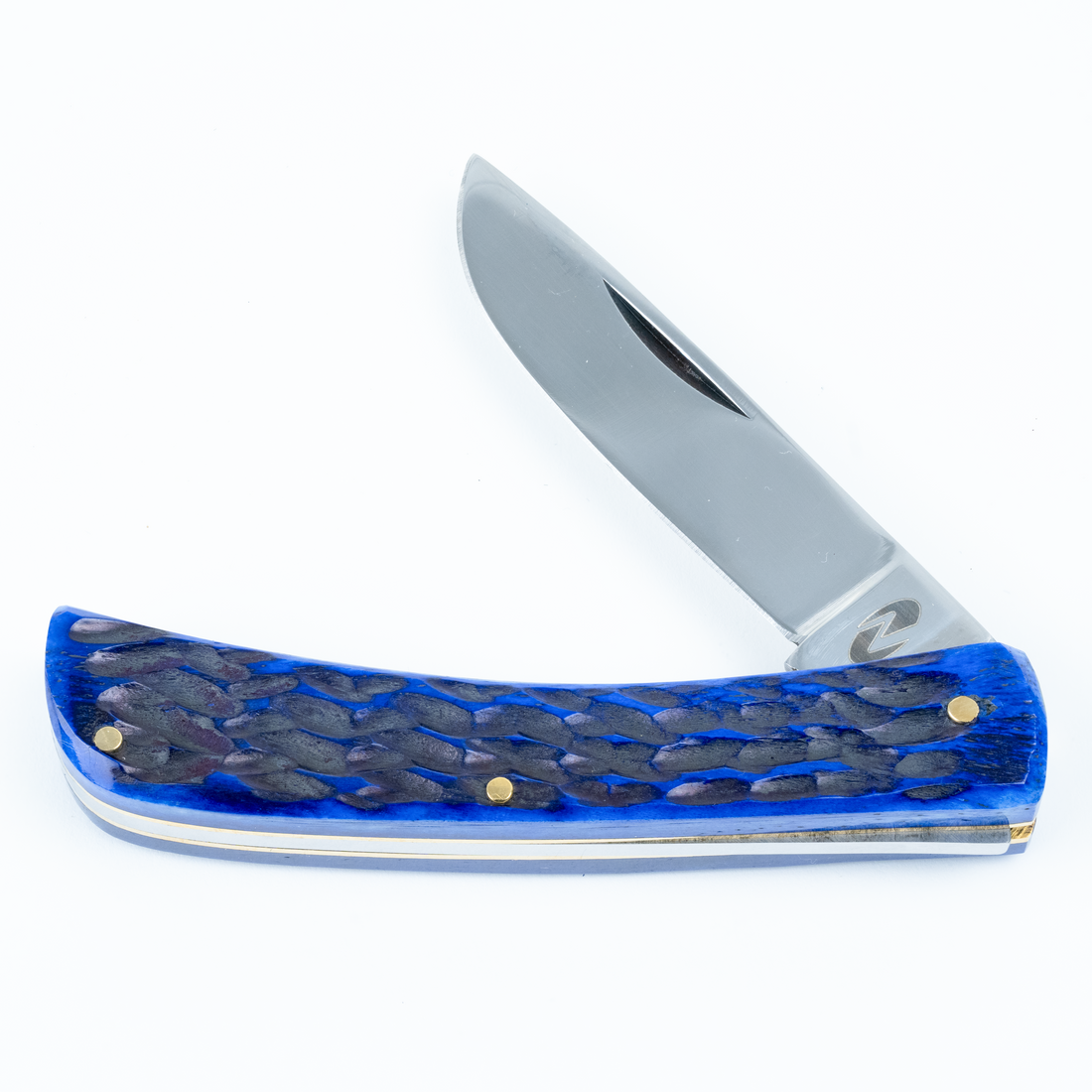 Mess Master BBJ 3.5” Handmade and Hand-Polished Sheepfoot Blade Knife with Blue Jigged Bone Handle
