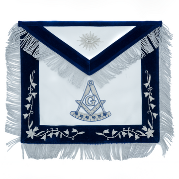 Past Master Blue Lodge Apron | Past Master emblem with the "G" | Silver Bullion Vines