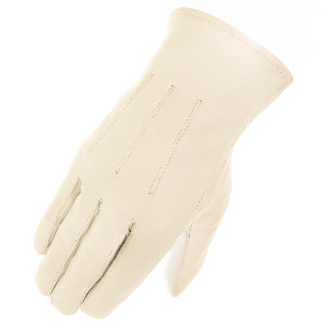 High-quality off-white lambskin gloves for York Rite Chivalric Orders featuring breathable unlined construction and tailored fit.