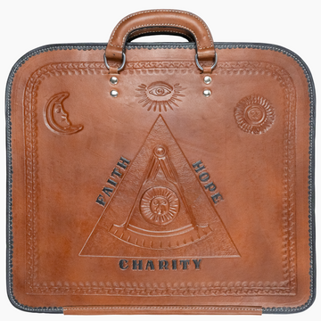 Pyramidic Expression Hand-Tooled Brown Leather Apron Case |  Exquisite Masonic Craftsmanship, Symbolic  Engraving & Premium Materials  | Provincial Size