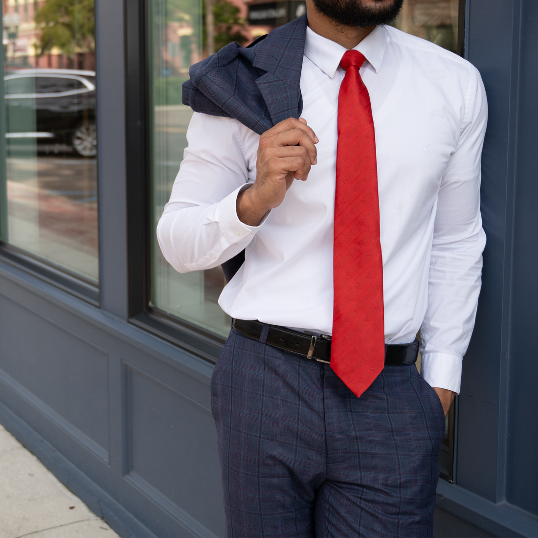 Red Masonic Tie – Square & Compass & Triangle Design