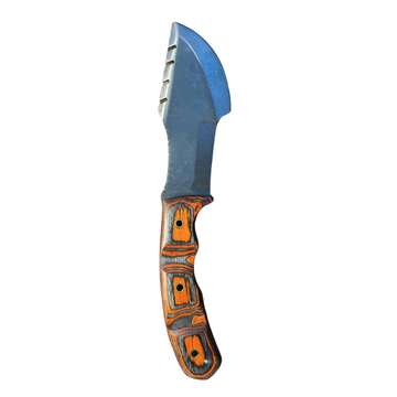 Hand-Made Tracker Knife with Grooved Stainless Steel Blade | Orange and Grey Pakkawood Handle with Brass Pipe Rivets